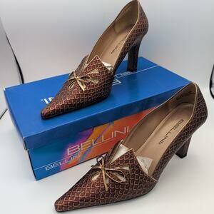 Bellini Tabatha47 Rust Snake Print Heels Pointed Toe Bow Pumps Size 8M w/ Box